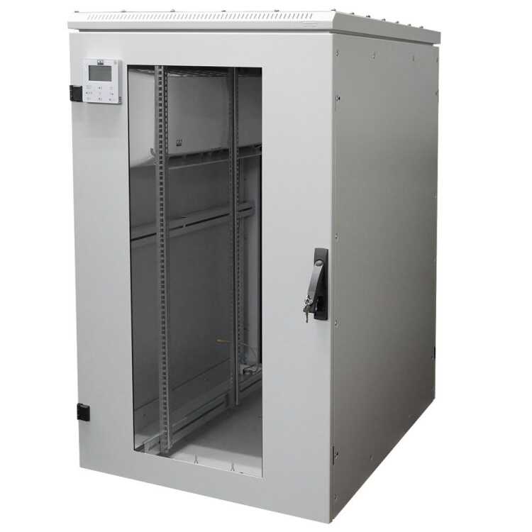 19"-Serverschrank RIE von TRITON mit REMKO Split-Kühlgerät - Kühlleistung 2600 W - Schutzgrad IP54 - 37 HE - BxT 800 x 1100 mm - Sichttür - Rücktür - lichtgrau