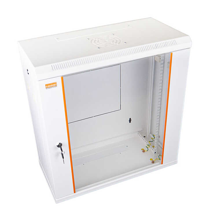 19"-Netzwerkschrank - 12 HE - BxT 600 x 300 mm - Sichttür - Seiten abnehmbar - Wandmontage - weiss