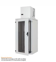 19"-Serverschrank RIE von TRITON mit MITSUBISHI Split-Kühlgerät nach Wahl - Schutzgrad IP54 - 32 HE - BxT 800 x 1200 mm - Sichttür - Rücktür - lichtgrau