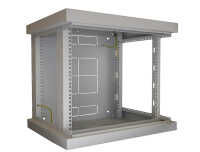 19"-Netzwerkschrank AIR - 15 HE - Tiefe 600 mm - Perforierte Tür - mit Ventilator, Thermostat, Fachboden - lichtgrau