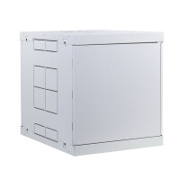 19"-Netzwerkschrank AIR - 15 HE - Tiefe 600 mm - Perforierte Tür - mit Ventilator, Thermostat, Fachboden - lichtgrau